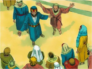 Pedro predica el Evangelio despues de sanar al limosnero cojo